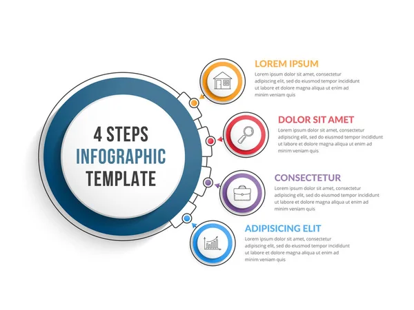 Plantilla Infográfica Con Cuatro Pasos Opciones Flujo Trabajo Diagrama Proceso — Archivo Imágenes Vectoriales