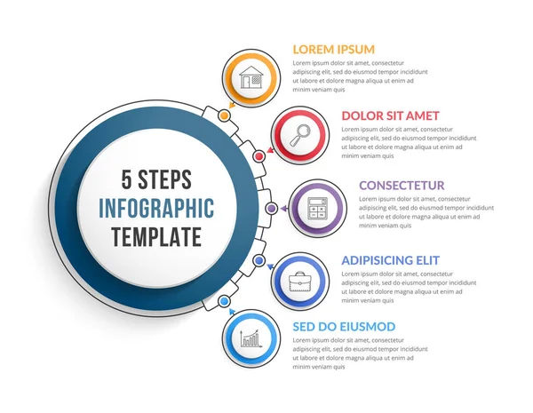 Plantilla Infográfica Con Cinco Pasos Opciones Flujo Trabajo Diagrama Proceso — Archivo Imágenes Vectoriales