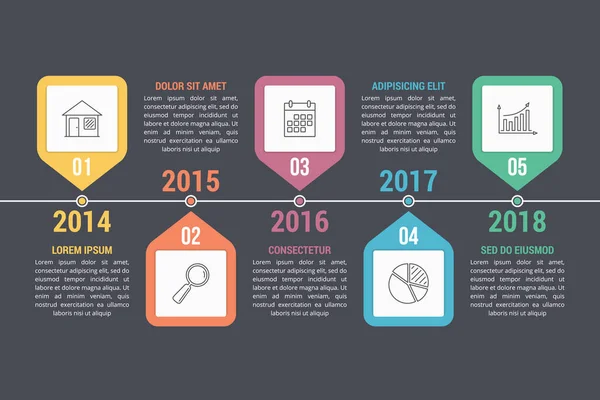 Modelo Infográficos Linha Tempo Com Ícones Linha Fluxo Trabalho Diagrama —  Vetores de Stock