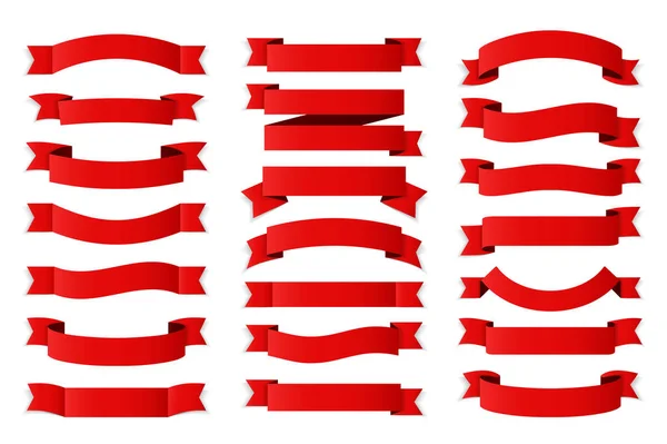 Červené Stuhy Bílém Pozadí Vodorovné Transparenty Nastaveny Vektorové Eps10 Ilustrace — Stockový vektor