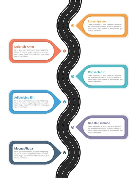 Infografías Carretera Con Seis Punteros Con Lugar Para Texto Ilustración — Archivo Imágenes Vectoriales