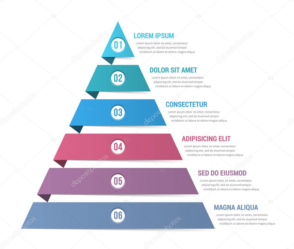 Pyramid infographic template with six elements, vector eps10 illustration