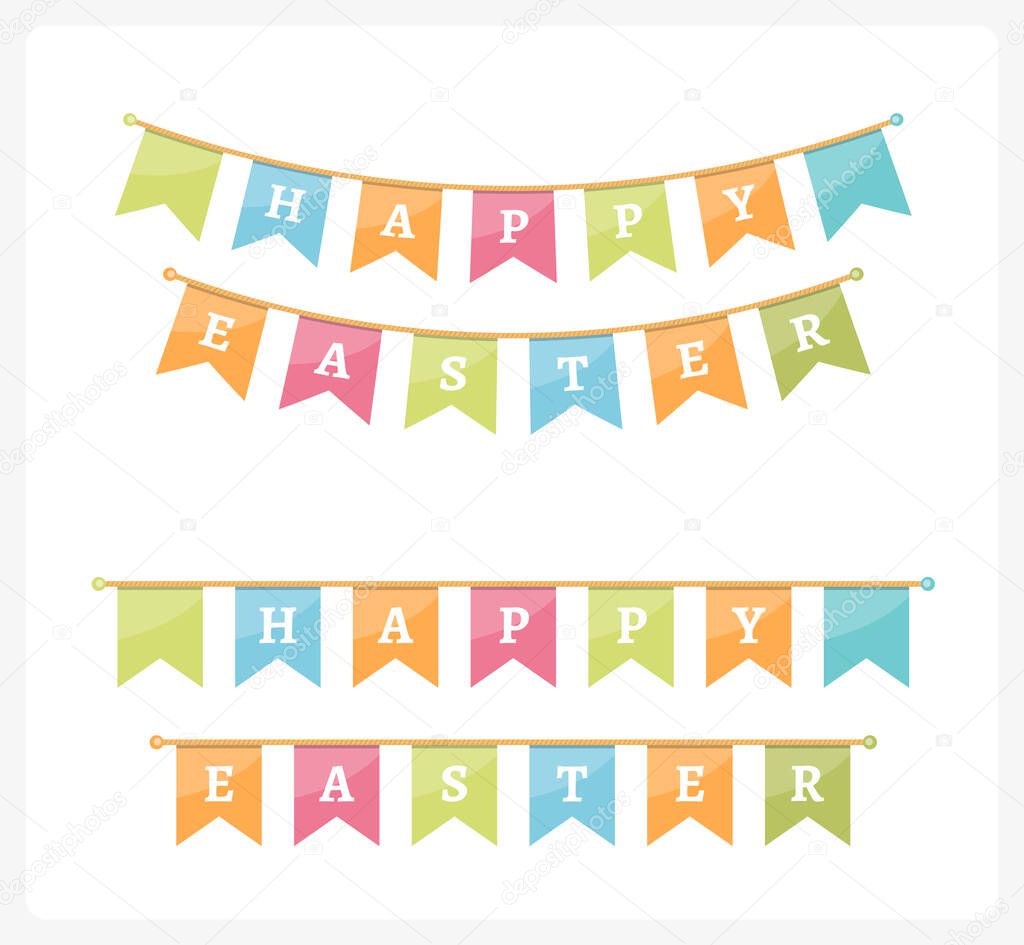 Happy easter bunting, white background, vector eps10 illustration