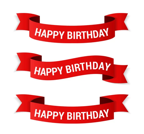 Rode Banners Met Happy Birthday Felicitatie Vector Eps10 Illustratie — Stockvector