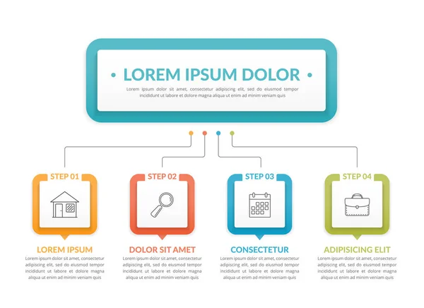 Infografisk Mall Med Huvudidé Och Steg Eller Alternativ Arbetsflöde Processdiagram — Stock vektor