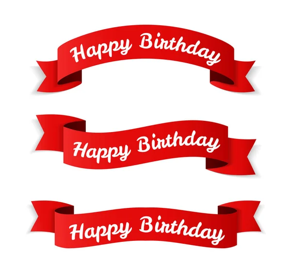 Rode Banners Met Happy Birthday Felicitatie Vector Eps10 Illustratie — Stockvector