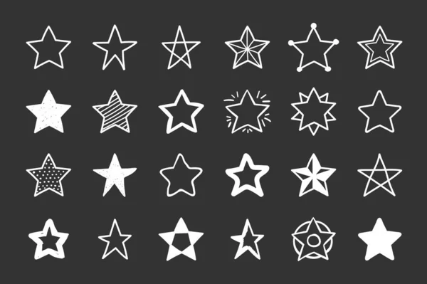 Set Hand Drawn White Stars Black Background Vector Eps10 Illustration — Stock Vector