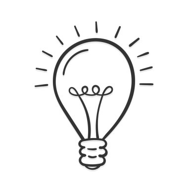 Beyaz arkaplanda el çizimi ampul, fikir konsepti, vektör eps10 illüstrasyon
