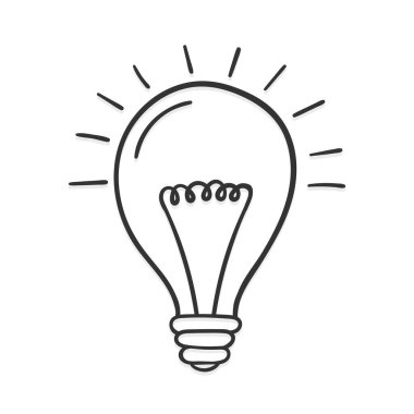 Beyaz arkaplanda el çizimi ampul, fikir konsepti, vektör eps10 illüstrasyon