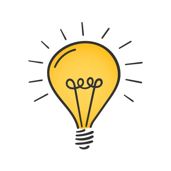 Handgezeichnete Gelbe Glühbirne Auf Weißem Hintergrund Lösung Ideenkonzept Vektor Eps10 — Stockvektor