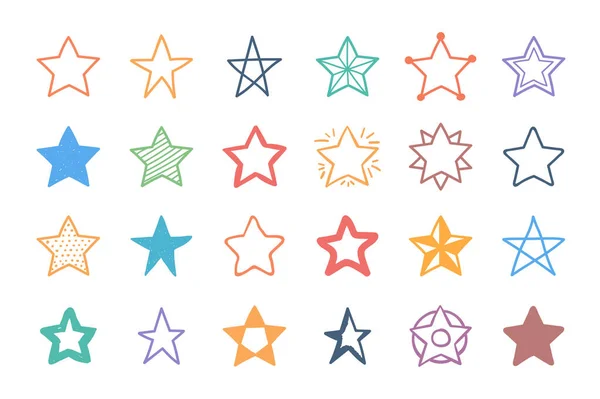 Conjunto Estrelas Coloridas Desenhadas Mão Sobre Fundo Branco Ilustração Vetorial — Vetor de Stock