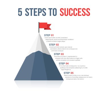 Başarı bilgi grafikleri, liderlik veya motivasyon konsepti, vektör eps10 illüstrasyonuna 5 adım