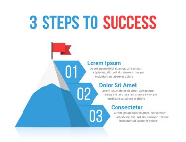 Başarı bilgisi, liderlik veya motivasyon konsepti için 3 adım, vektör eps10 illüstrasyon