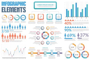 Bilgi ögeleri - çubuk ve çizgi grafikleri, insan bilgi grafikleri, çember diyagramı, süreç diyagramı, adımlar / seçenekler, yuvarlak ilerleme göstergeleri, zaman çizelgesi, yüzdeler, vektör eps10 illüstrasyonu