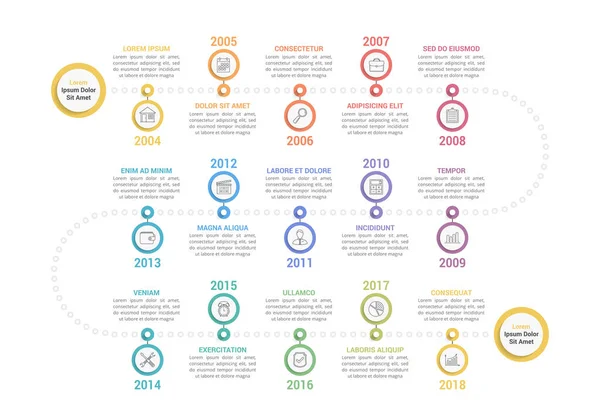 Modelo Infográficos Linha Tempo Colorido Com Etapas Fluxo Trabalho Processo —  Vetores de Stock