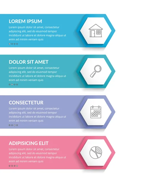 Modèle Infographique Avec Hexagones Avec Icônes Ligne Diagramme Processus Illustration — Image vectorielle