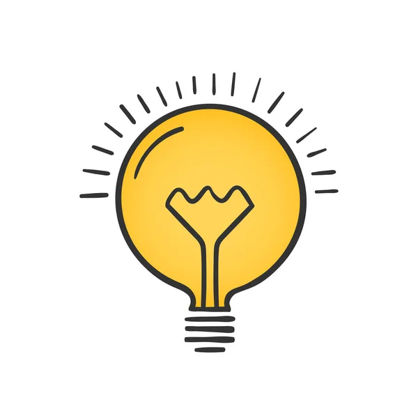 Lâmpada Amarela Desenhada Mão Sobre Fundo Branco Conceito Solução Ideia —  Vetores de Stock
