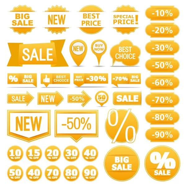 Gele verkoop banners linten etiketten — Stockvector