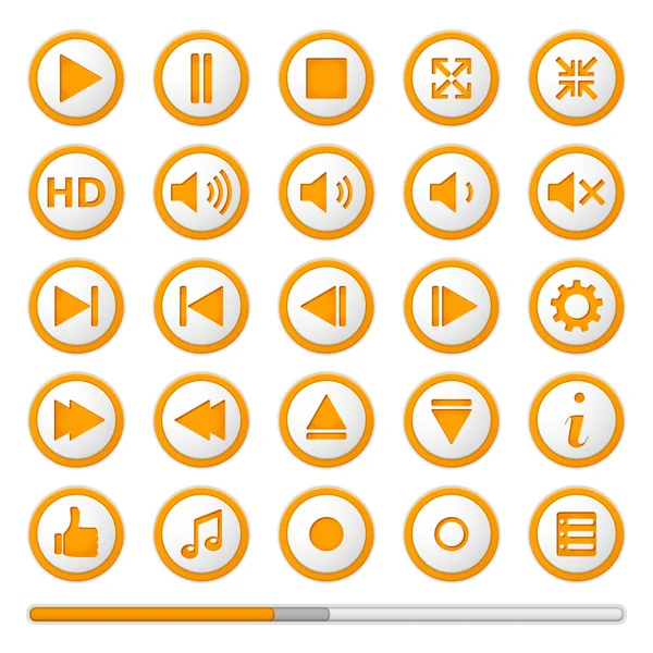 Botones de reproductor de medios naranja — Vector de stock