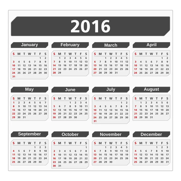 Kalender 2016 — Stockvektor