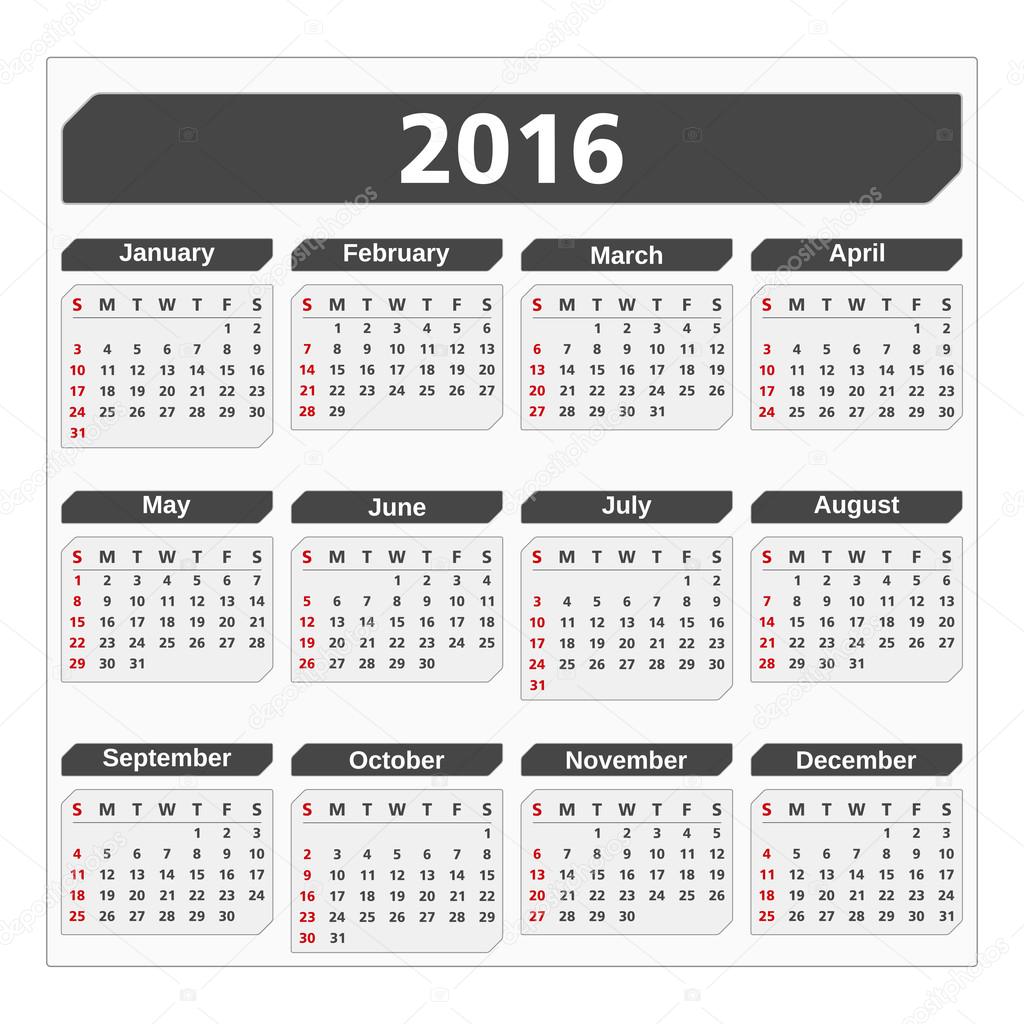 2016 Calendar — Stock Vector © human_306 #79487876