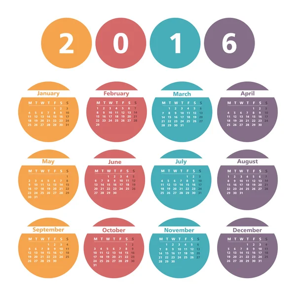 Calendario 2016 — Vector de stock