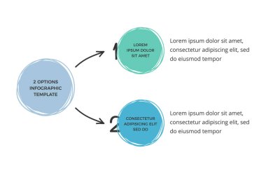 Doodle bilgi grafikleri, el çizimi daireler ve okları olan iki elementle diyagram, vektör eps10 illüstrasyon