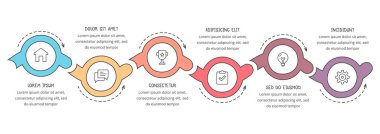 Simgeleriniz ve metinleriniz için yeri olan altı bağlı çember, el çizimi süreç bilgi şablonu, vektör eps10 illüstrasyon