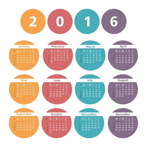 Calendario 2016 — Vector de stock