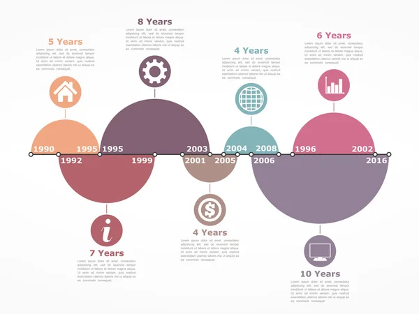 Oś czasu infografiki szablon z koła — Wektor stockowy