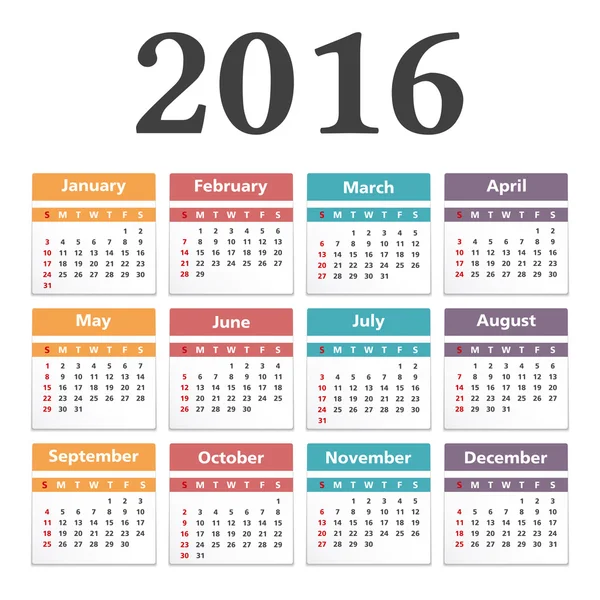 2016 Calendario Ilustración — Archivo Imágenes Vectoriales