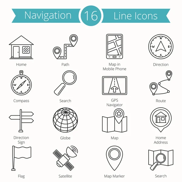 16 Symbole der Navigationsleiste — Stockvektor