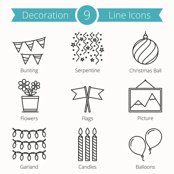Decoraion Objects Line Icons — Stock Vector