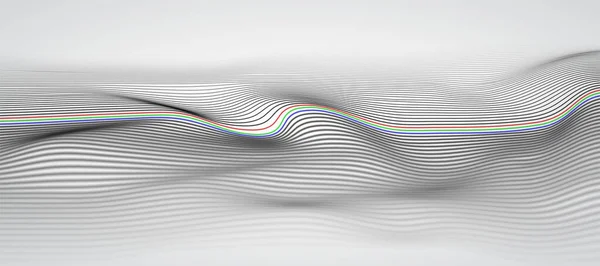 電界効果の深さを持つ広い3D波ストライプの背景。テクノロジーの背景概念。ダイナミックカーブ波線. — ストックベクタ