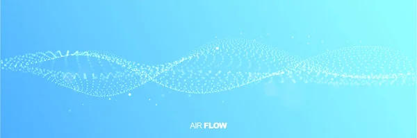 Mavi arka planda soyut dalga. Hava akışı. Parçacık dalgaları temiz hava akışını gösteriyor. Vektör illüstrasyonu.