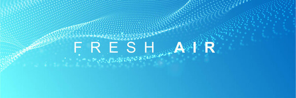 Particle waves showing a stream of clean fresh air. Flowing particles with depth of field. Air flow. Vector illustration.