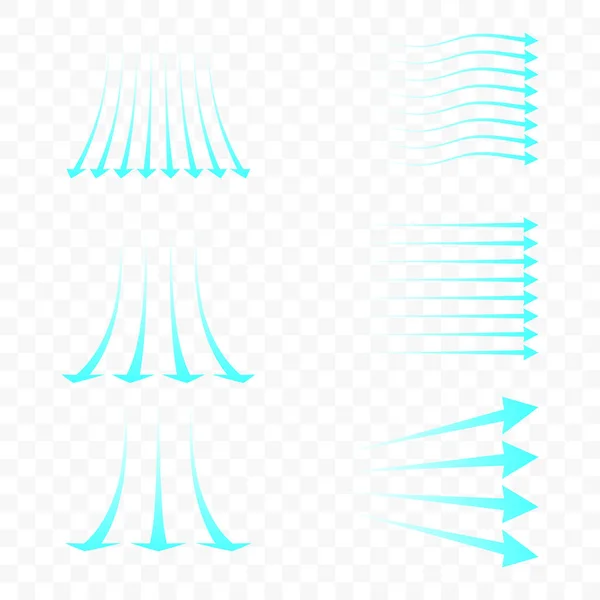Mavi ok seti hava akışını gösteriyor. Klimadan gelen mavi soğuk hava akımı. Temiz hava akışı. Rüzgar yönü. Şeffaf arkaplanda izole.