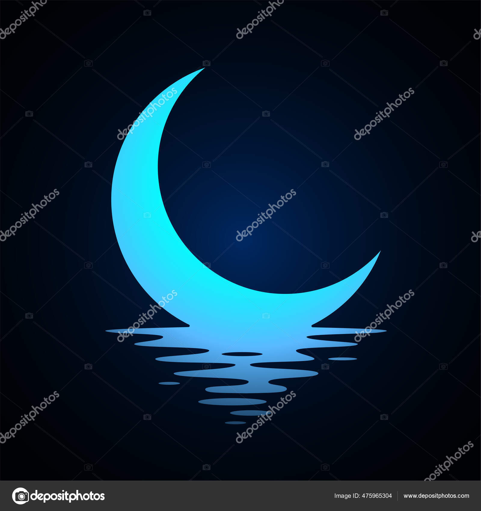 Diseño del logo Moon. Media luna sobre el agua. Media luna sobre el mar.  Ilustración vectorial. Vector de stock #475965304 de ©jirihojda.email.cz, image size:1600x1700