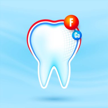 Healthy strong tooth with calcium and fluor sheild. White teeth being protected. Dental care. clipart