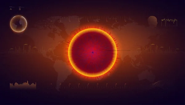 Niebezpieczeństwo śmiertelnego wirusa. Hologram koronawirusa COVID-2019 na futurystycznym tle w stylu HUD. Zakażenie na świecie. Choroba biologiczna. Badania mikrobiologiczne. Analiza komórek wirusa. — Zdjęcie stockowe