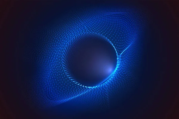 Cercles lumineux à partir de points avec effet de profondeur de champ. Trou noir, sphère, cercle. Musique, science, technologie particules fond. — Photo