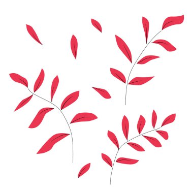 Sonbahar dalları ve yaprakları. Bitkilerin el çizimleri kart davetiyeleri için sanat eserleri. Stok vektör düz illüstrasyonu beyaz arkaplanda izole edildi.