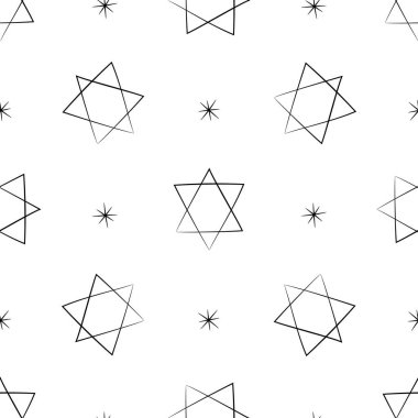 David 'in kusursuz deseninin Yahudi sembolü. İsrail din Yahudiliği. Albüm yapıştırma kitabı için el çizimi siyah siluet arka plan. Stok vektör illüstrasyonu beyaz arkaplanda izole edildi