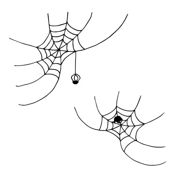 Spinne Netz Handgezeichnetes Doodle Skizziert Schwarze Umrissclips Für Eine Grußkarte — Stockvektor