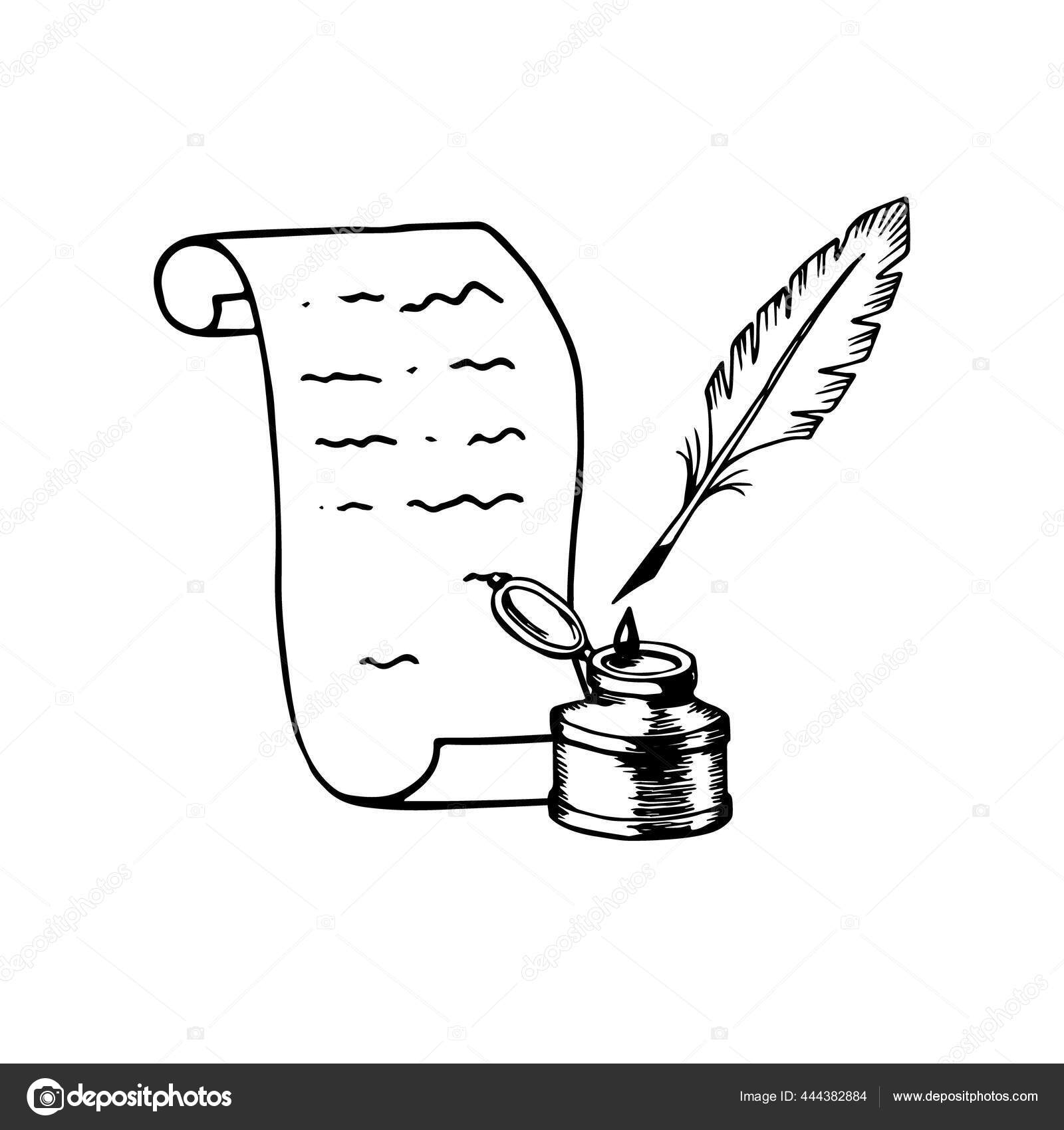 Paper Scroll Inkwell Nib Vintage Ink Pen Literature Poetry Writing Stock  Vector Image by ©Ainaliora #444382884