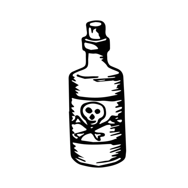 Flacon Poison Avec Élixir Sorcellerie Potion Bouteille Verre Bouché Crâne — Image vectorielle