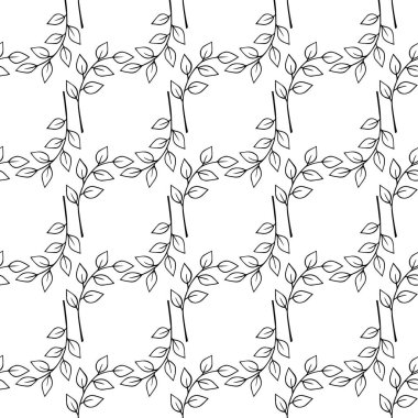 Yaprakları pürüzsüz olan ince dallar. El çizimi siyah bitkiler. Zeytinyağının mürekkep dalları. Stok vektör illüstrasyonu beyaz arkaplanda izole edildi