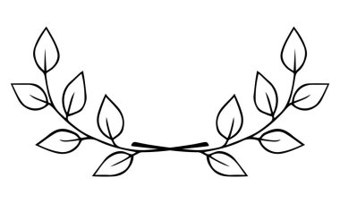 Yapraklarla kesişen iki dal. El çizimi defne çelengi kara çizgili. Kartpostal kartviziti daveti için tasarım ögesi bölücüsü. Stok vektör illüstrasyonu beyaz arkaplanda izole edildi
