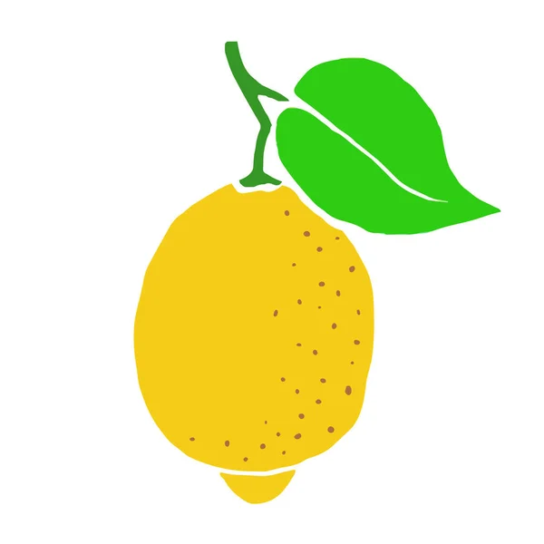Citron na větvi se zeleným listem. Žlutý letní citrus. Ručně kreslené kreslené tropické šťavnaté ovoce. Stock vektor ploché ilustrace izolované na bílém pozadí — Stockový vektor