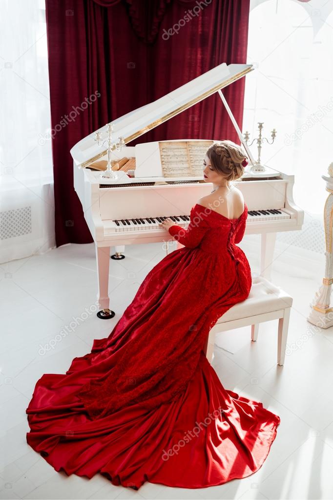Woman in a red evening dress